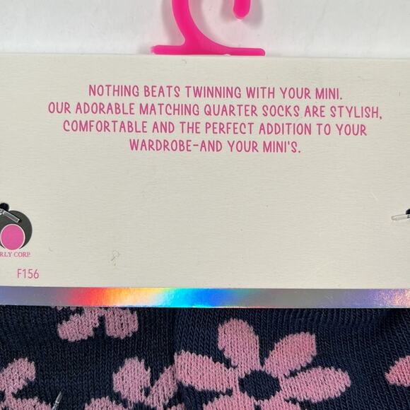 Willow & Ruby Sock Set 1 Adult 1 Child Navy Quarter Sock Blue with Pink Flowers - Picture 5 of 9